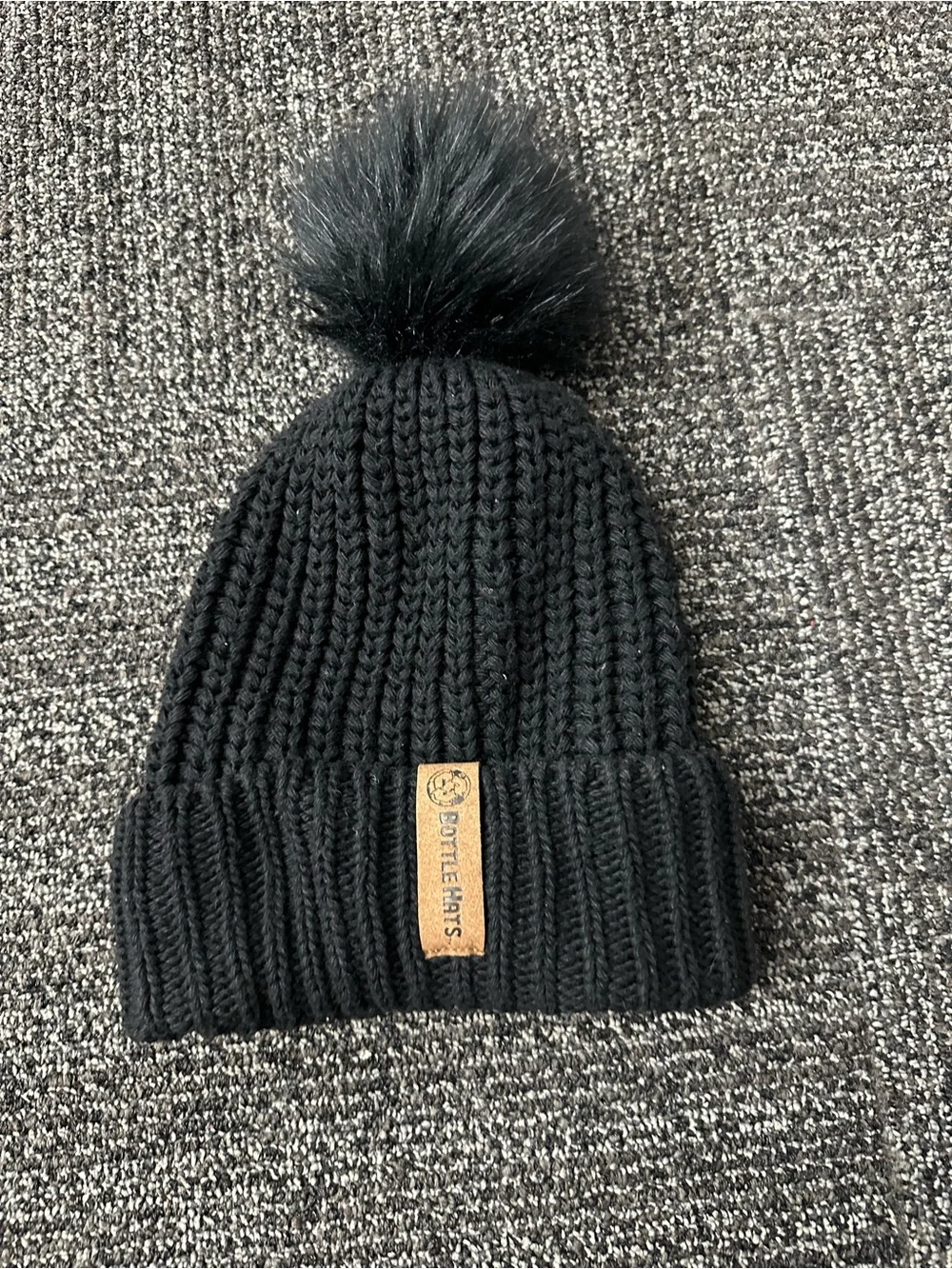 Hat Recycled Bottle Hat Black Knit Beanie  Pom Pom  Recycled Polyester